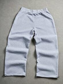 STYNVO Avant-Garde Men's Light Grey Wide Leg Sweatpants Long Knitted Fabric Plain Design With Zipper Detail Perfect For Hip-Hop Streetwear Grey Baggy Jeans Men Baggy Jeans Streetwear Classic Wear Best Style 1979 Sweatpants - Light Grey - View 3