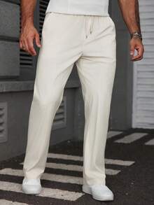 Manfinity CasualCool Pantaloni casual da uomo in velluto a coste color crema con coulisse, stile "Old Money", autunno-inverno