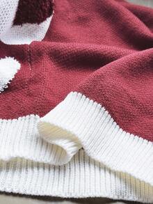 Sunspun 秋冬新款宽松百搭舒适心形图案针织开衫 - 紅白色 - 查看 6