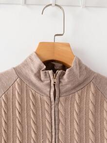 Rusticease 女式针织纹理插肩袖拉链连帽衫和抽绳腰部休闲裤两件套 - 卡其色 - 查看 4