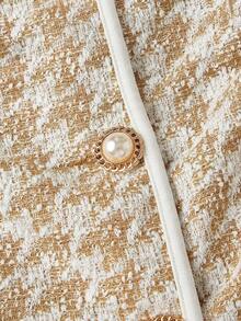 SHEIN MOD 1 chiếc áo dệt kim cổ điển cài cúc đơn họa tiết răng cưa dành cho nữ - Màu Khaki - Xem 4