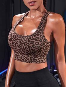 Rhythm Era 1 Stück Damen Große Größen nahtloser sexy Leoparden-Muster High Impact Sport-BH Rückenfrei Weste für Laufen, Fitness, Yoga
