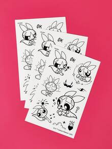 THE POWERPUFF GIRLS X SHEIN FanGlow Blossom 1pc Herbal Juice Semi Permanent Tattoo Sticker That Does Not Fade Or Reflect For 14 Days, Suitable For Shoulder, Neck, Collarbone, Arm, Body Art Tattoo Sticker