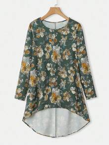 Rusticease Conjunto de top de manga larga de corte holgado con estampado floral y pantalones de pierna ancha