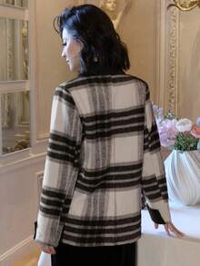 DAZY Women's Casual Plaid Long Sleeve Blazer Jacket, Autumn Business Attire School - Black - View 2