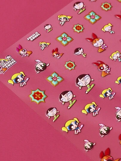 FanGlow THE POWERPUFF GIRLS X SHEIN 1 pieza Pegatinas de alivio de manicura de dibujos animados lindos - Calcomanías de manicura autoadhesivas para mujeres, acabados en relieve 5D, temas lindos, divertidos y delicados, fácil de aplicar decoración de uñas, manualidades, regalos para fiestas