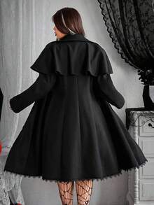 Flirla Grunge Punk Plus Size Women's Cloak Design Fashion Dark Style Woolen Coat Fall Winter Cloth For Women Autumn Halloween - Black - View 2