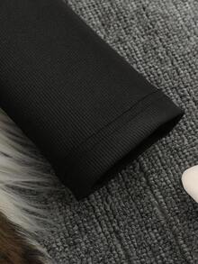 Solid Mock Neck Dress& Fuzzy Vest Coat - Black - View 4