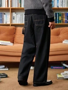 STEELVANCE 男士深蓝色水洗靛蓝宽松阔腿牛仔裤，都市休闲风