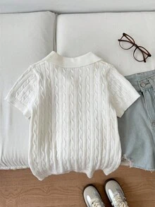 Flirla Top côtelé décontracté pour femmes avec nœud et broderie de style universitaire