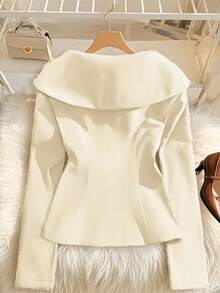 GlowEve Élégant manteau pour femme avec décoration de bouton métallique floral et grand revers