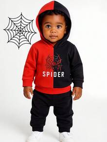 2pcs Baby Boy Halloween Red & Black Spider Pattern Knit Hoodie Sweatshirt, Elastic Waist Solid Black Pants, Children Clothing Set, Infant Outfit, Suit, Spring Autumn Winter, 6M-3T Baby Tracksuit Infant Streetwear Baby Boy Spider Outfit Baby Boy Clothes Spider Hoodie, Cozy Pixies, Infant Boy Winter Clothes Set, Baby Boys Sets, Boy Fall Outfits, Children/Infant Clothing, Baby Boy Clothes, Baby Casual Sets, Baby Boy Winter Outfit Baby Boy Winter Clothes, 6M-3T - Multicolor - View 1