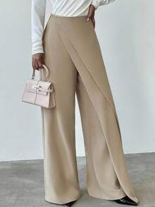 Firerie Pantalones cortos con falda de talle alto, elegantes y versátiles, de pierna ancha y suelta, en colores café y caqui, adecuados para ir a la oficina, viajar en avión, otoño/invierno y uso casual