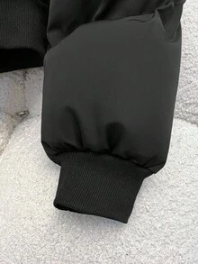 SHEIN 青少年女孩休闲宽松短款立领棉衣，简约风格，适合秋冬季、返校季 - 黑色 - 查看 5