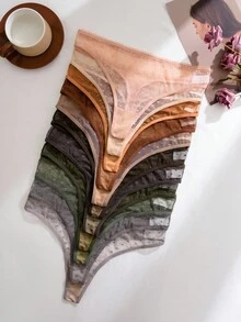 SHEIN Quần lót lọt khe lưới hình trái tim thông thường dành cho nữ 11 chiếc/gói - Nhiều màu - Xem 4