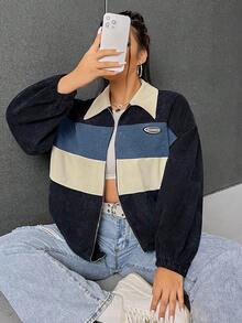 SHEIN EZwear 秋冬大码拼色拉链夹克 - 彩色 - 查看 5