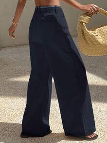 Dazy-Less Women's Loose Casual Straight Leg Jeans, Summer New Arrival Business Casual Woman - Dark Wash - View 3