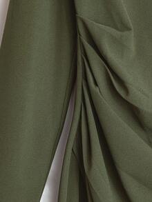 Franclia 女式秋季方领收腰开衩下摆连衣裙 - 軍綠色 - 查看 6