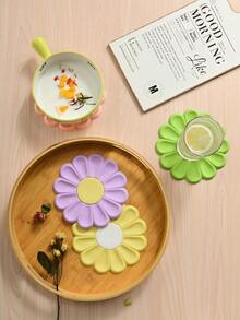 1 件硅胶三脚垫防滑耐热厨房台面热垫完美三脚架用于热菜现代设计锅碗瓢盆架别致雏菊花硅胶桌垫耐热，易清洁杯垫和锅垫 - 彩色 - 查看 5