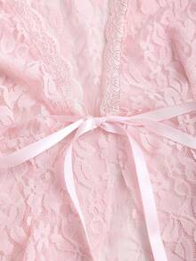 Sweetra Y2K Aesthetic Sheer Pink Lace Cardigan With Bell Sleeves, Women's Top For Autumn - Pink - View 5