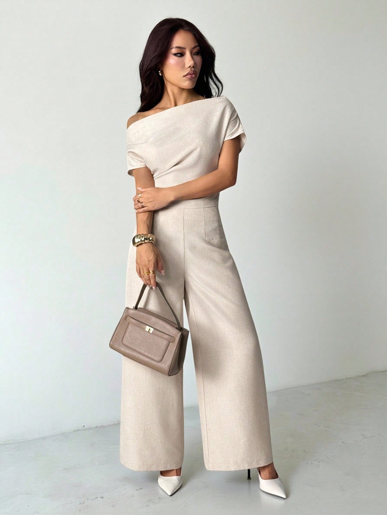 SHEIN PETITE بدلة نسائية صيفية جديدة بسيطة وأنيقة...