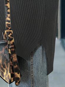 Calvaya 大码休闲宽松纯色V领毛衣背心 - 深灰色 - 查看 3