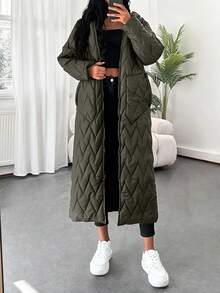EURMUSE Women Zip-Up Solid Color Long Sleeve Casual Hooded Winter Jacket - Hijau Tentara - View 5