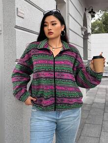 SHEIN EZwear 大码女式休闲拉链短款夹克，秋冬多色可选 - 淡紫色 - 查看 6