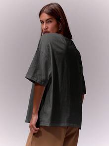 MUSERA 柔软宽松圆领T恤，休闲度假胶囊衣橱日常宽松T恤，机场秋季返校季优雅夏季春季假日必备 - 深灰色 - 查看 2