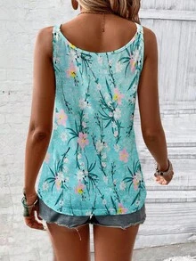 EMERY ROSE Summer Floral & Plant Printed Casual Camisole Top Graphic Tees Women Tops - Multicolor - View 2