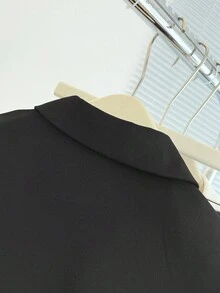 Franclia 女士休闲通勤简约纯色翻领短款西装外套 - 黑色 - 查看 7