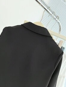 Franclia 女士休闲通勤简约纯色翻领短款西装外套 - 黑色 - 查看 8