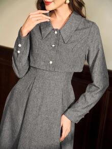 Vintamour 方领无袖吊带连衣裙 A字裙和长袖短夹克