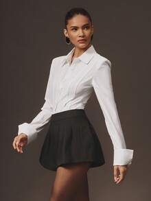 Hauture 女士性感办公室休闲粗肩带骨长袖衬衫紧身衣