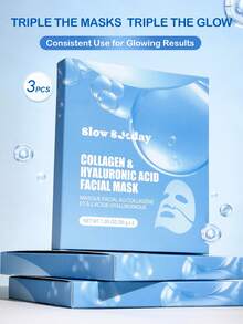 SlowSunday Collagen & Hyaluronic Acid Facial Mask 3pcs, Korean Collagen Mask, Jelly Collagen Face Mask, Deep Moisturizing, Improve Elasticity, Smooth Skin, K Beauty, For Valentine's Day, Valentines Gift, Valentines Day Gift, Ideal For Party