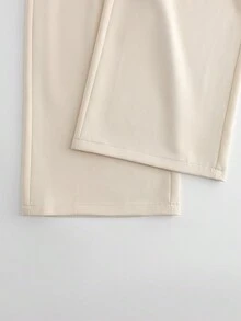 Franclia 1 套女式无袖 V 领系带短款背心和松紧腰直筒西装裤，休闲通勤装 - 杏色 - 查看 6