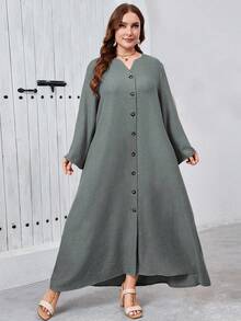 SHEIN Najma 优雅舒适的布艺纽扣装饰女式宽松连衣裙