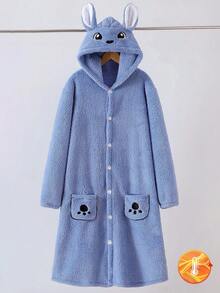 1 pezzo Accappatoio lungo con cappuccio a maniche lunghe, stile minimalista, colore blu chiaro, adatto per coppie, realizzato in tessuto morbido e confortevole, design minimalista per abbinamenti facili, tessuto a maglia elasticizzato, lavabile in lavatrice, vestibilità comoda e facile da curare (venduto singolarmente), autunno