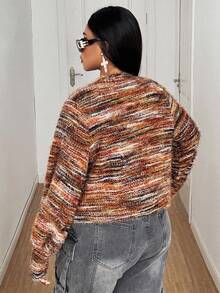 Maweii Plus Size Women Elegant Multicolor Knitted Heart Metal Button Cardigan With Furry Strap, Fashionable Two Pieces Outerwear Top Fall Cloth For Women - Multicolor - View 7