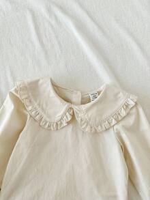 Loomiva 女婴秋冬两件套服装，荷叶边领长袖衬衫和无袖花卉刺绣灯芯绒连体衣套装，适合秋冬季节、户外玩耍和室内休闲穿着。 - 彩色 - 查看 5