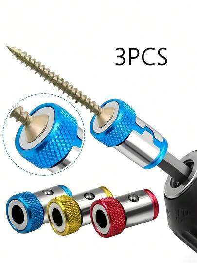 3pcs Universal Anti-Slip Alloy Magnetic Screwdriver Bit Holder With Blue, Yellow And Red Magnetic Rings,Tool Accessories