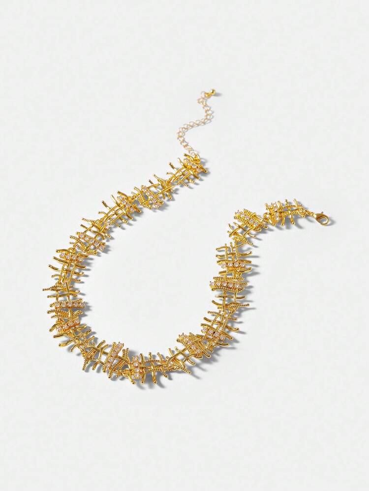 WOVEN TEXTURE, LINEAR DESIGN, SPARKLING RHINESTONE NECKLACE