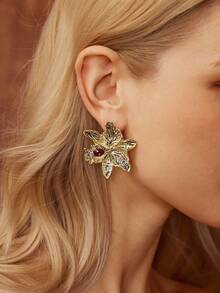 MOTF PREMIUM 18K镀金花朵耳环 - 金黃色 - 查看 4