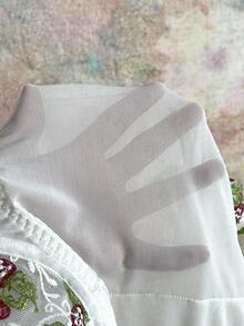 Plus Size Women Strawberry Embroidery Mesh Bow Decor Sexy Camisole Bodysuit Lingerie  Cozy And Elegant Details - White - View 5