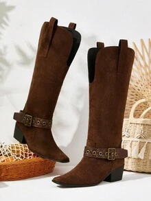 Styleloop Botas tejidas por encima de la rodilla para mujer, estilo bohemio para vacaciones, verano, estilo western, atuendos de festivales de música - Marrón - Ver 2