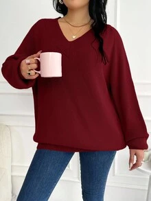 EURMUSE Plus Size V-Neck Long Sleeve Sweater, Winter