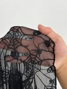 SHEIN Whyspr Vestido de manga acampanada con malla de tela de araña gótica sexy y de moda para tallas grandes de Halloween - Negro - Ver 3