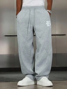 PAVTROS 男士休闲运动字母印花抽绳腰运动裤 - 灰色 - 查看 5