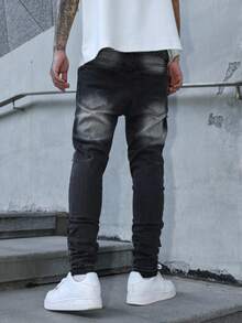 Manfinity EMRG Quần Jeans Denim Miếng Dán Cho Nam, Quần Ôm Vừa Phong Cách Đường Phố - màu đen - Xem 2