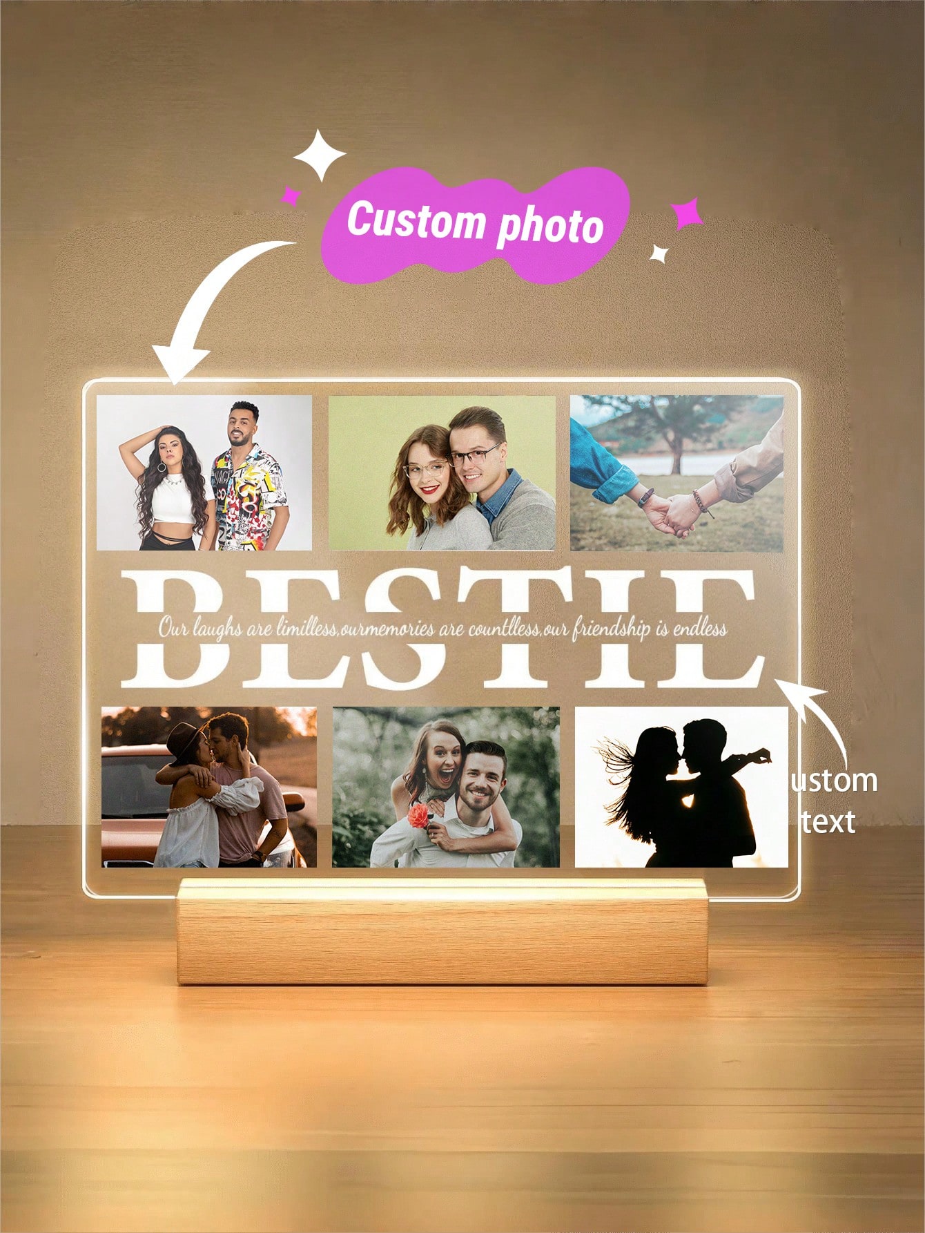 Personalized Photo Printed Acrylic Night Light, Customized Home Decor Gift For Best Friend, Birthday, Holiday, Unique Ideal Gifts For Him Her, Boyfriend, Girlfriend, Dad, Mom, Family, Friends, Pets For Anniversaries, Valentine's Day, Birthdays, Children's Day, Father's Day, Graduation, Weddings, Housewarming. Stylish, Modern, Exquisite, Custom, Ornamental, Fashionable